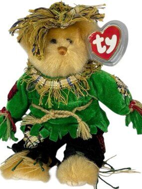 TY 2000 Alfalfa Let Then Eat Crow Furry 9” Blonde Bendable Scarecrow Bear